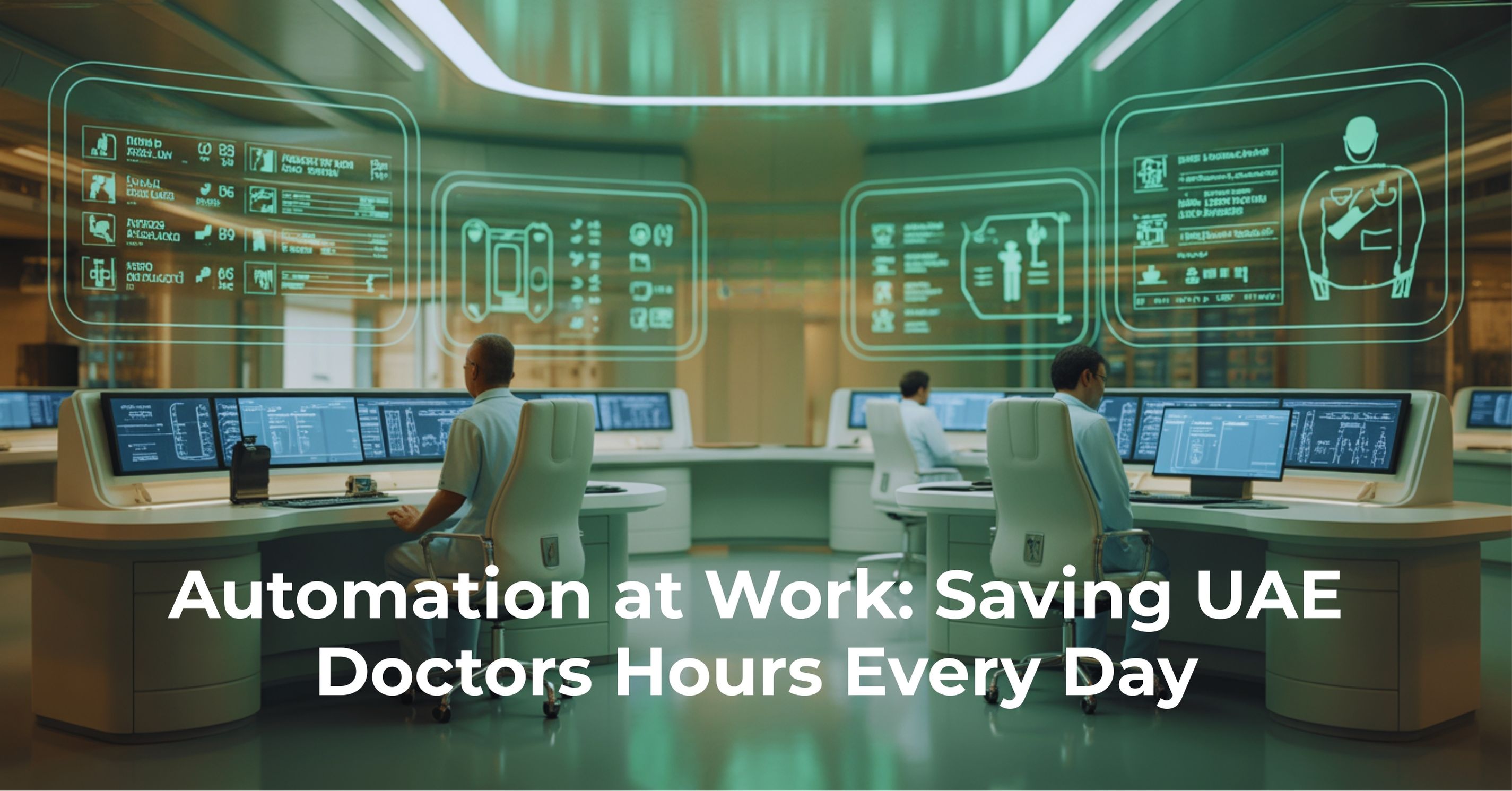 Healthcare administrators in a modern UAE medical facility using automated EMR systems to manage patient data and NABIDH compliance.